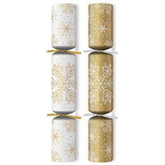 10" Snowflake Gold/White Mixed Box Christmas Cracker with Quiz (Pack of 100)
