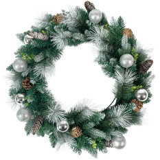 Silver Bauble Pine Wreath 60cm