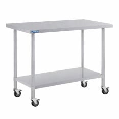 Stainless Steel Centre Table Food Prep Work Bench With Castors 900 x 600mm