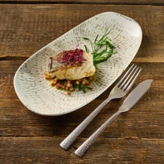 Churchill Inked Cascade Taupe Opal Organic Oblong Platter 35 x 18.5cm (Pack of 6)