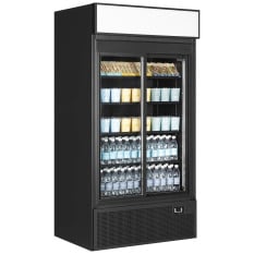 Tefcold Upright Double Sliding Door Display Fridge Black 771 Litre