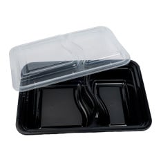 Microwave Container 2 Compartment Polypropylene Black & Lid 909ml/32oz (Pack of 150)