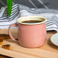 Enamel Belly Mug Pink with White Rim 375ml (Pack of 6)
