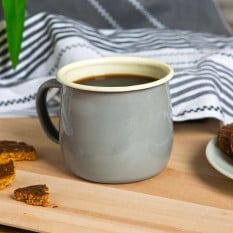 Enamel Belly Mug Grey with Cream Rim 375ml(Pack of 6)