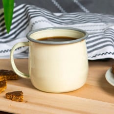 Enamel Belly Mug Cream with Grey Rim 375ml (Pack of 6)
