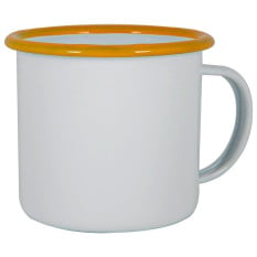 Enamel Mug White with Yellow Rim 375ml/13oz (Pack of 6)