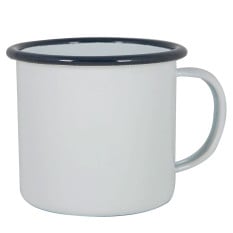 Enamel Mug White with Navy Rim 375ml/13oz (Pack of 6)
