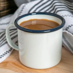 Enamel Mug White with Navy Rim 375ml/13oz (Pack of 6)