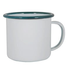 Enamel Mug White with Green Rim 375ml/13oz (Pack of 6)