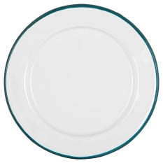 Enamel Side Plate White with Green Rim 20cm/8" (Pack of 6)