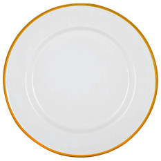 Enamel Dinner Plate White with Yellow Rim 25.5cm/10" (Pack of 6)