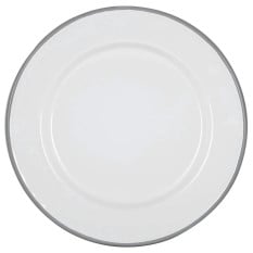 Enamel Dinner Plate White with Grey Rim 25.5cm/10" (Pack of 6)
