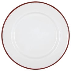 Enamel Dinner Plate White with Red Rim 25.5cm/10" (Pack of 6)