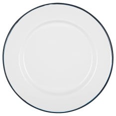 Enamel Dinner Plate White with Navy Rim 25.5cm/10" (Pack of 6)