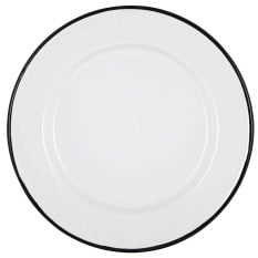 Enamel Dinner Plate White with Black Rim 25.5cm/10" (Pack of 6)