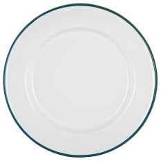 Enamel Dinner Plate White with Green Rim 25.5cm/10" (Pack of 6)
