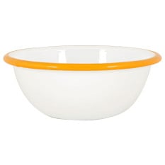Enamel Bowl White with Yellow Rim 16cm/6.25" (Pack of 6)