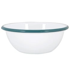 Enamel Bowl White with Green Rim 16cm/6.25" (Pack of 6)