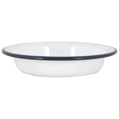 Enamel Deep Bowl White with Navy Rim 19cm/7" (Pack of 6)