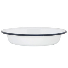 Enamel Deep Bowl White with Navy Rim 22.5cm (Pack of 6)