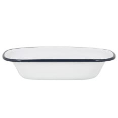Enamel Pie Dish White with Navy 20cm (Pack of 6)