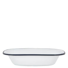 Enamel Pie Dish White with Navy 25.5cm (Pack of 6)