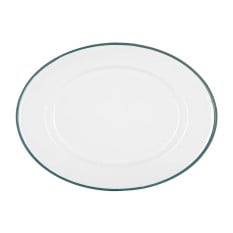 Enamel Serving Platter White with Green Rim 30 x 22cm