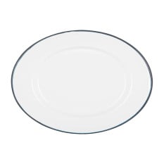 Enamel Serving Platter White with Blue Rim 30 x 22cm