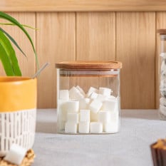 Square Glass Storage Jar with Wooden Lid 680ml (Pack of 6)