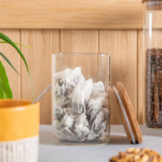 Square Glass Storage Jar with Wooden Lid 1.1 Litre (Pack of 6)