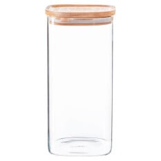 Square Glass Storage Jar with Wooden Lid 1.5 Litre (Pack of 6)