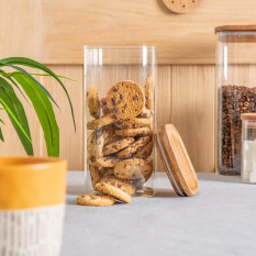 Square Glass Storage Jar with Wooden Lid 1.5 Litre (Pack of 6)