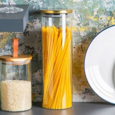 Glass Storage Jar with Metal Lid Gold 2 Litre (Pack of 6)