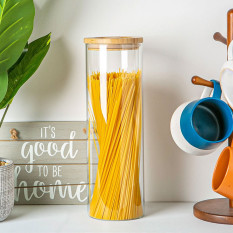 Glass Storage Jar with Carved Wooden Lid 2 Litre (Pack of 6)