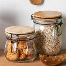 Airtight Storage Jar with Wooden Lid White Seal 500ml (Pack of 6)