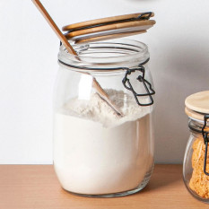 Airtight Storage Jar with Wooden Lid White Seal 1 Litre (Pack of 6)