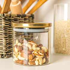 Glass Storage Jar with Metal Lid Gold 550ml (Pack of 6)