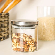 Glass Storage Jar with Metal Lid Silver 550ml (Pack of 6)