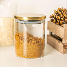 Glass Storage Jar with Metal Lid Gold 750ml (Pack of 6)