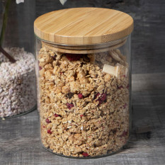 Scandi Glass Storage Jar with Wooden Lid 750ml (Pack of 6)