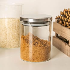 Glass Storage Jar with Metal Lid Silver 750ml (Pack of 6)