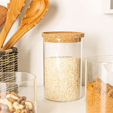Glass Storage Jar with Cork Lid 1 Litre (Pack of 6)