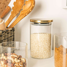 Glass Storage Jar with Metal Lid Gold 1 Litre (Pack of 6)