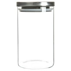 Glass Storage Jar with Metal Lid Silver 1 Litre (Pack of 6)