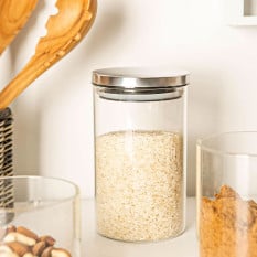 Glass Storage Jar with Metal Lid Silver 1 Litre (Pack of 6)