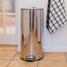 Kitchen Pedal Bin Round Stainless Steel Chrome 30 Litres