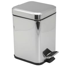 Bathroom Pedal Bin Square Chrome Stainless Steel 3 Litres