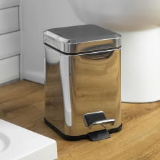 Bathroom Pedal Bin Square Chrome Stainless Steel 3 Litres