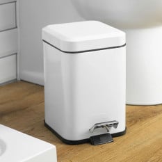 Bathroom Pedal Bin Square White Stainless Steel 3 Litres