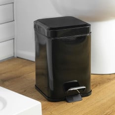 Bathroom Pedal Bin Square Black Stainless Steel 3 Litres